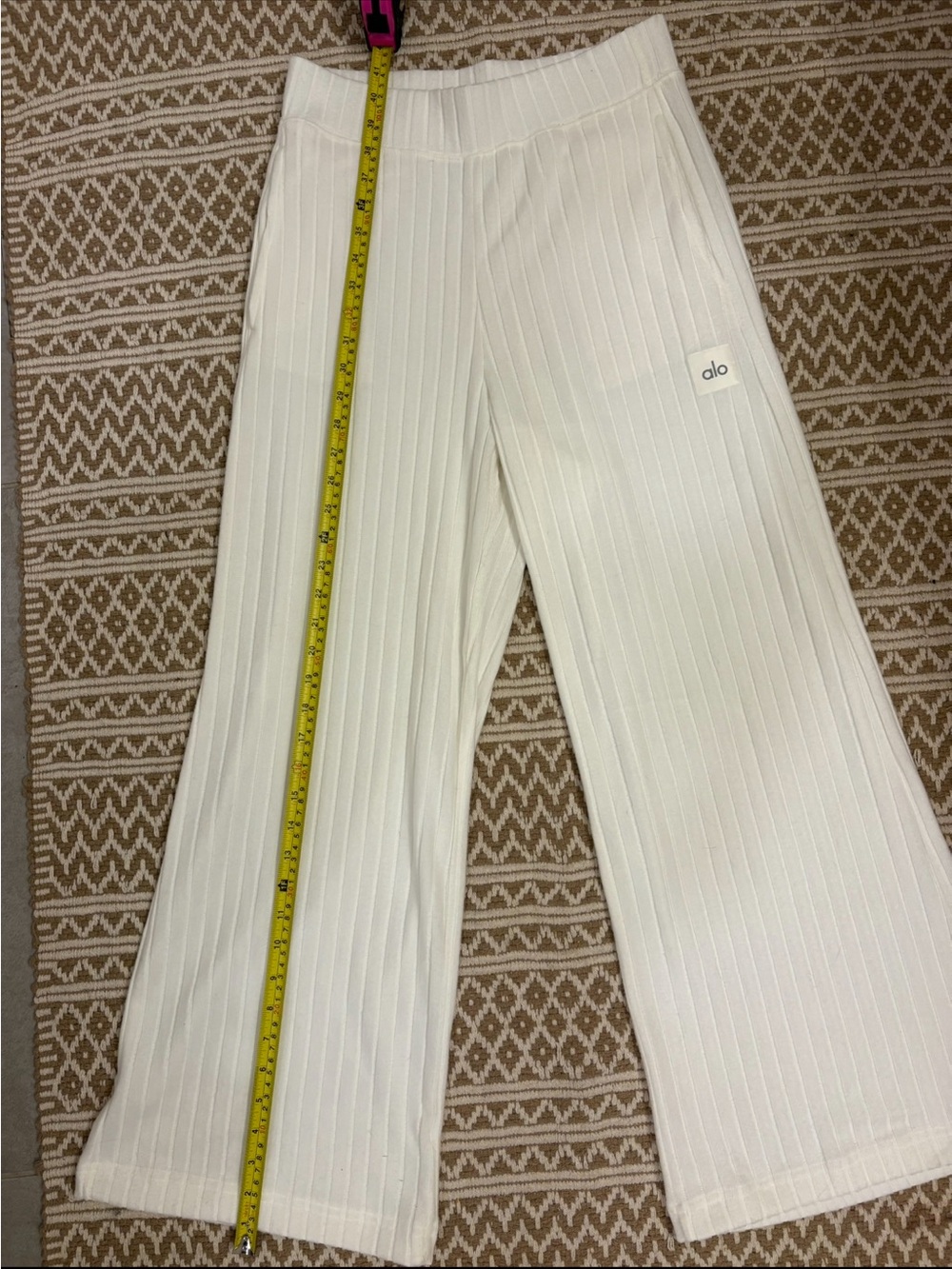 ALO Yoga Cream Ribbed Wide-Leg Lounge Pants ALO Flare